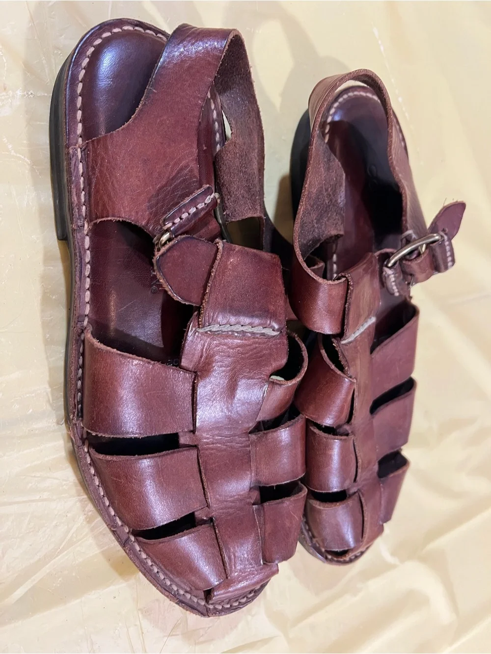 Cole Haan Brown Leather Woven Fisherman Sandals with Buckle A2